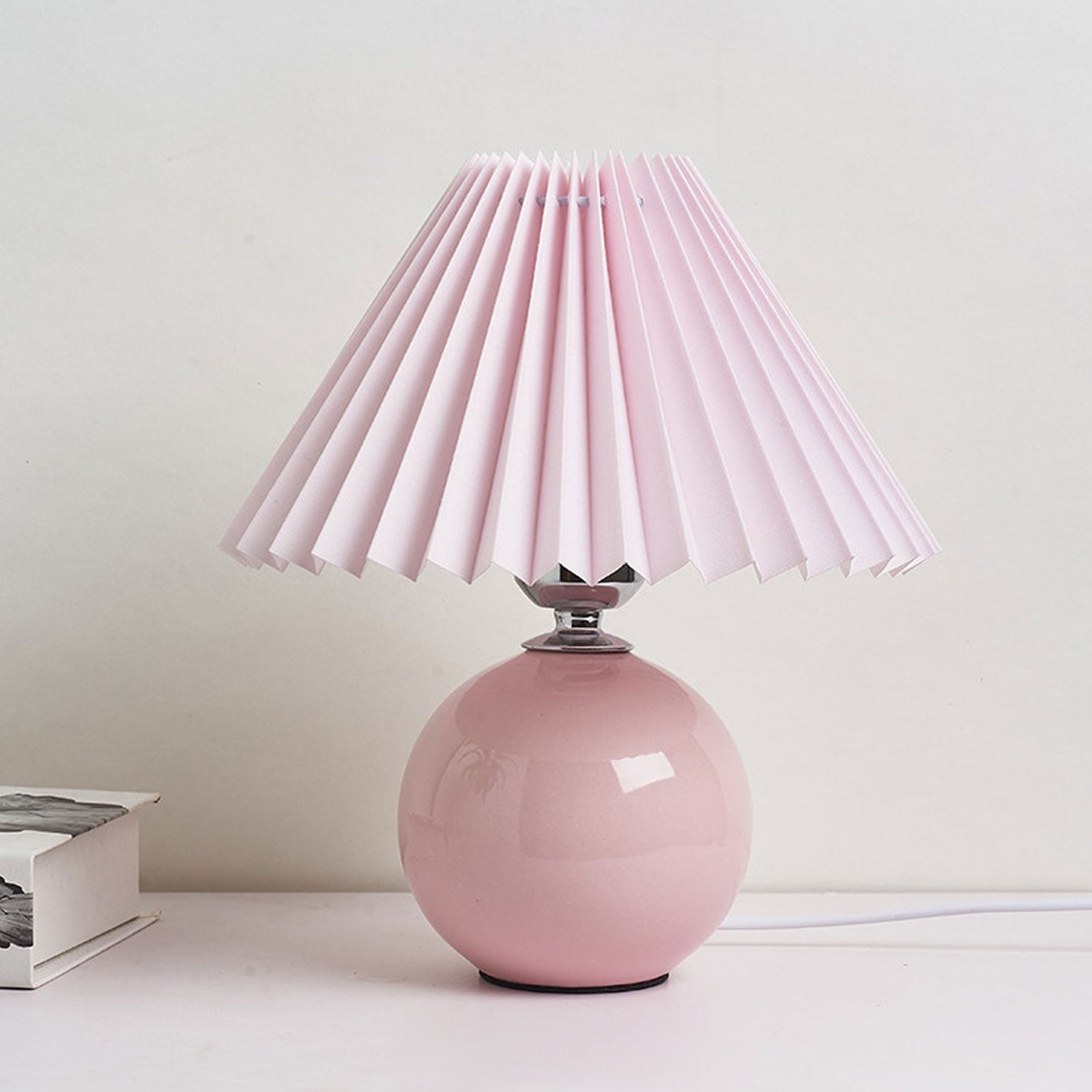 Table Lamp Bedroom Ceramic Pleated Shade | Minimalist Design | Lologe