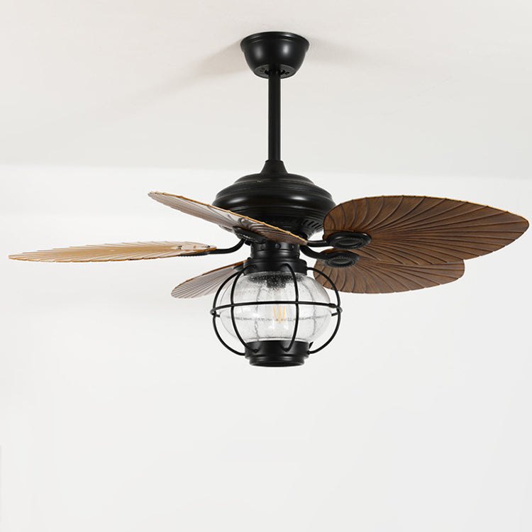 Rustic Ceiling Fan Light | Banana Leaf Blades & Glass Shade | Lologe