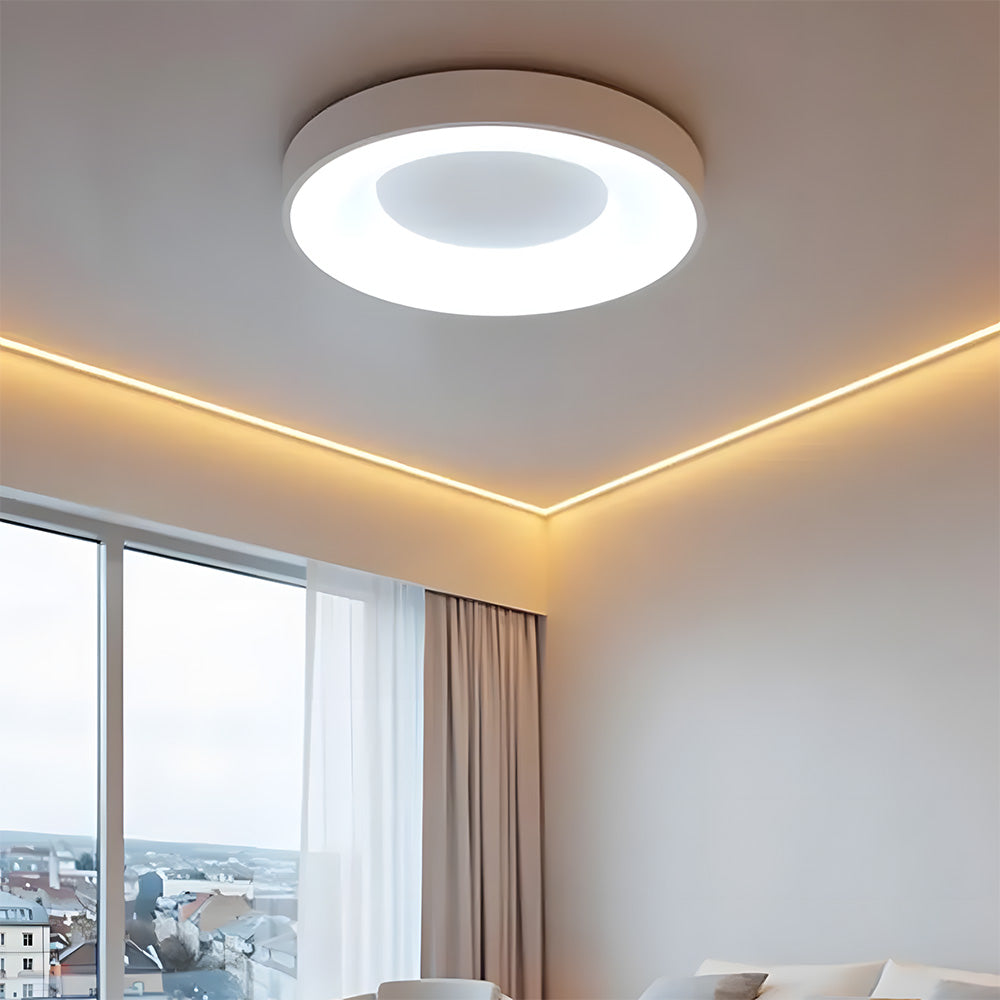 Round Minimalist White Ceiling Light | Living Room Bedroom | LED Flush Mount | Modern Style | Lologe