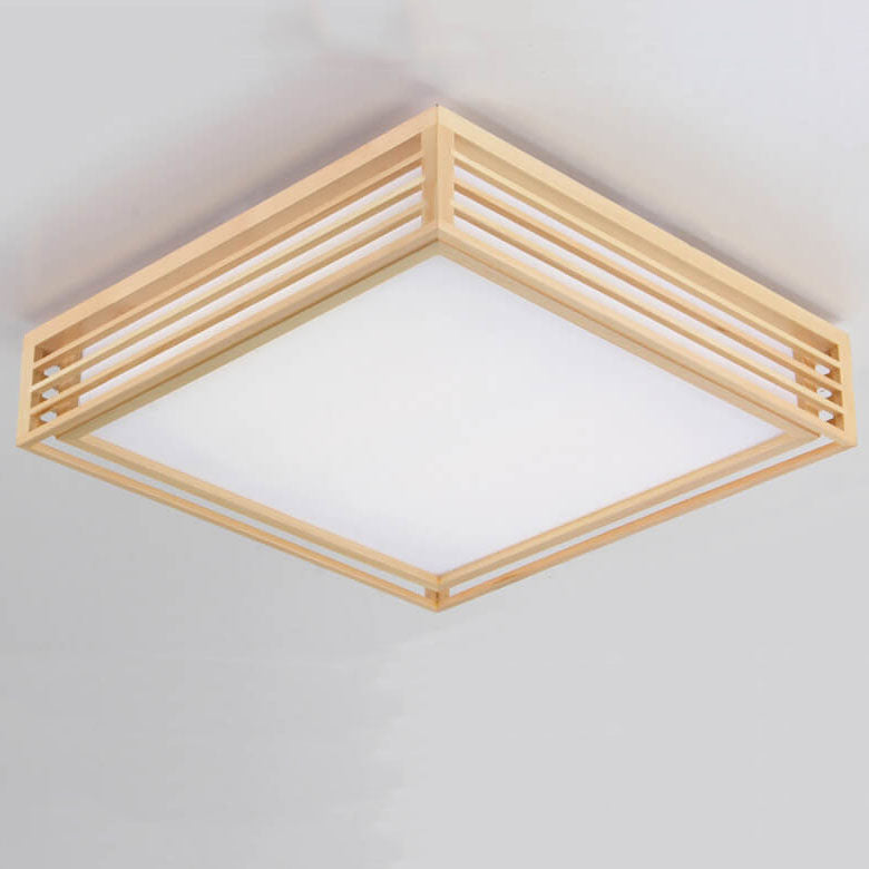 Square LED Flush Mount Ceiling Light | Solid Wood Japanese Tatami | Nordic Style | Lologe
