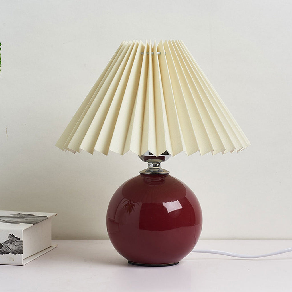 Table Lamp Bedroom Ceramic Pleated Shade | Minimalist Design | Lologe