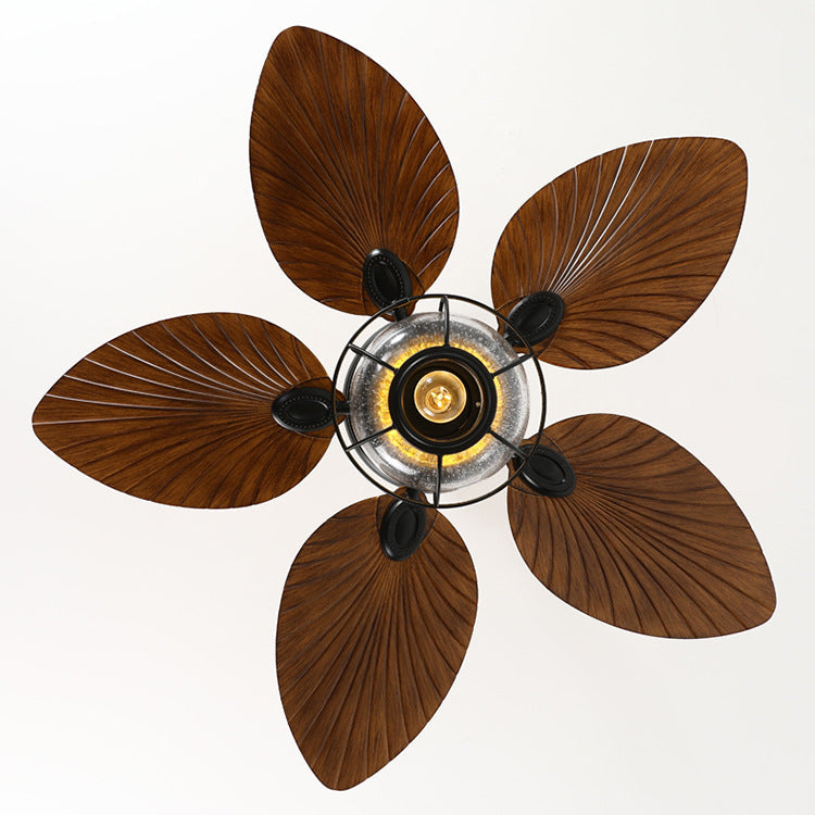 Rustic Ceiling Fan Light | Banana Leaf Blades & Glass Shade | Lologe