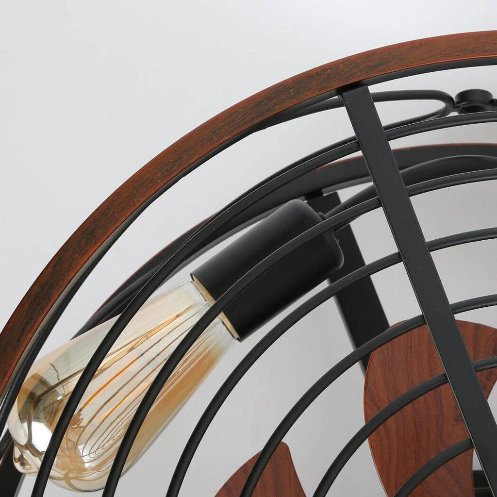 Industrial Flush Mount Ceiling Fan Light | Black Iron 4-Light | Lologe