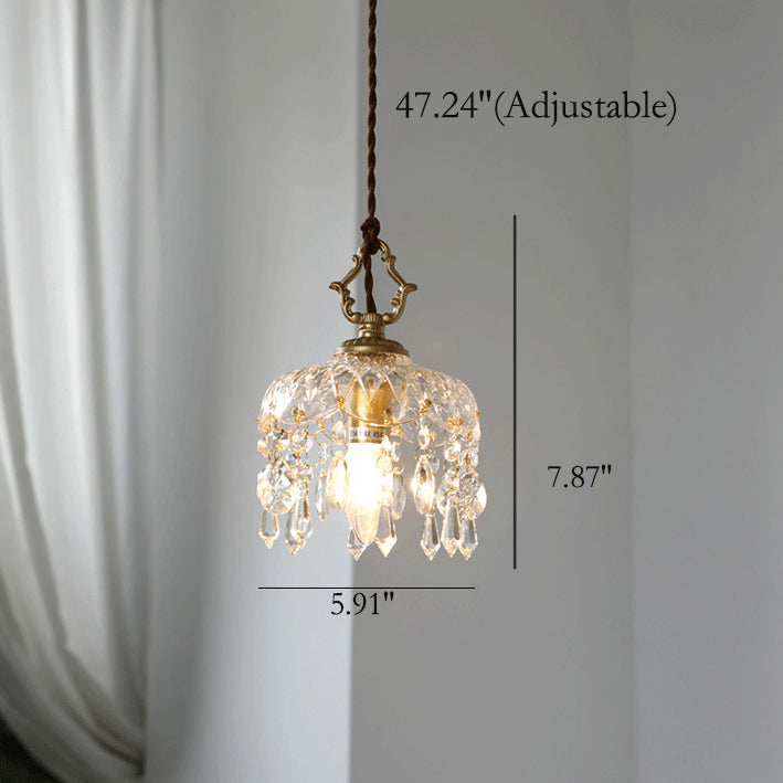 Crystal Pendant Light | Dining Room | Vintage Floral Glass Shade | Gold Finish | Lologe