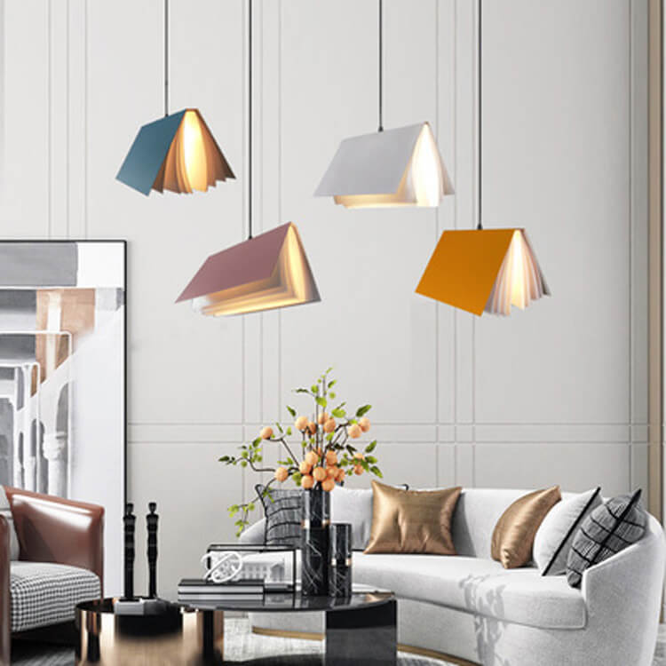 Modern Book Shade Pendant Light | Bedroom PVC Iron Hanging Lamp | Lologe
