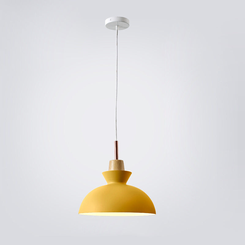 Nordic Pendant Light for Living Room | Oak Wood Iron Bell Dome Design | Lologe