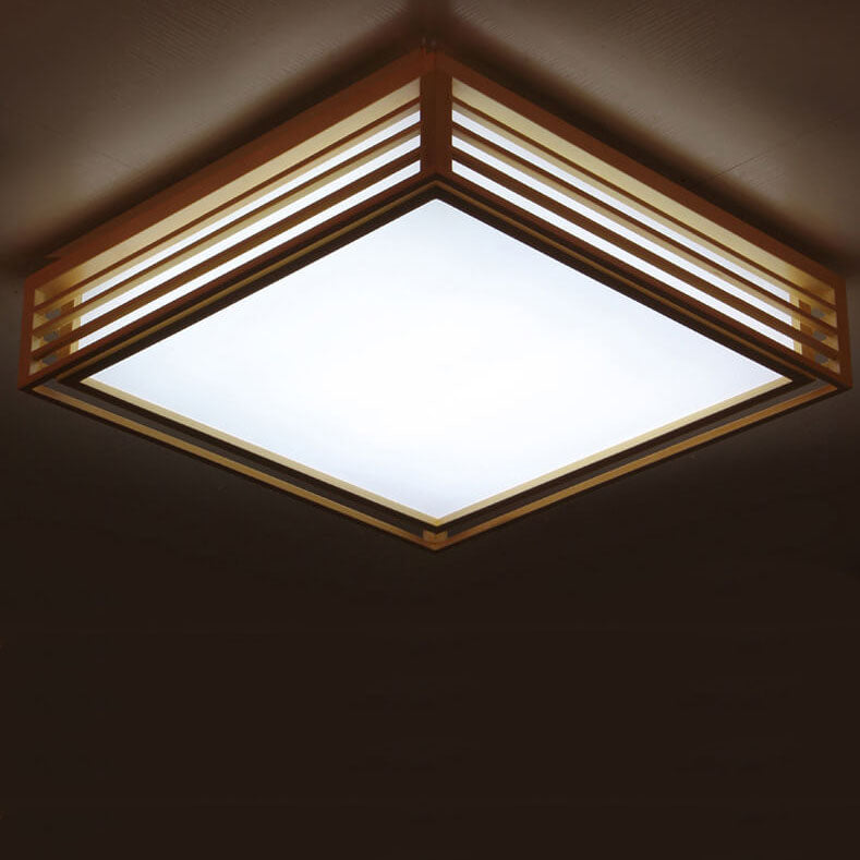 Square LED Flush Mount Ceiling Light | Solid Wood Japanese Tatami | Nordic Style | Lologe