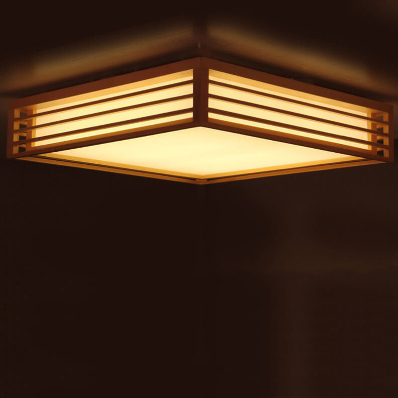 Square LED Flush Mount Ceiling Light | Solid Wood Japanese Tatami | Nordic Style | Lologe