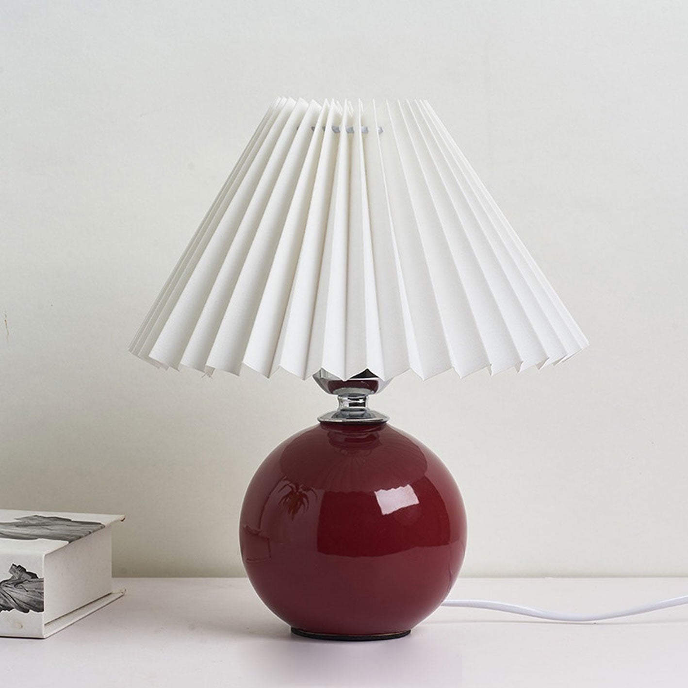 Table Lamp Bedroom Ceramic Pleated Shade | Minimalist Design | Lologe