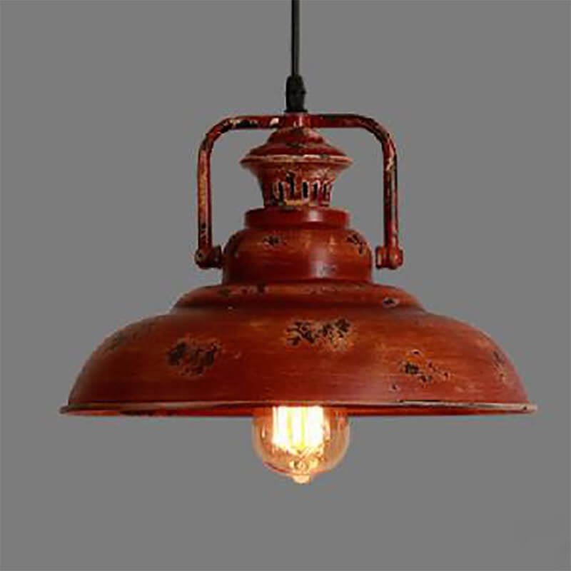 Industrial Dome Pendant Light | Dining Room Ambience | Iron Red Rust Finish | Lologe