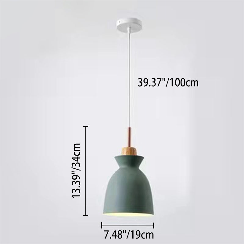 Nordic Pendant Light for Living Room | Oak Wood Iron Bell Dome Design | Lologe