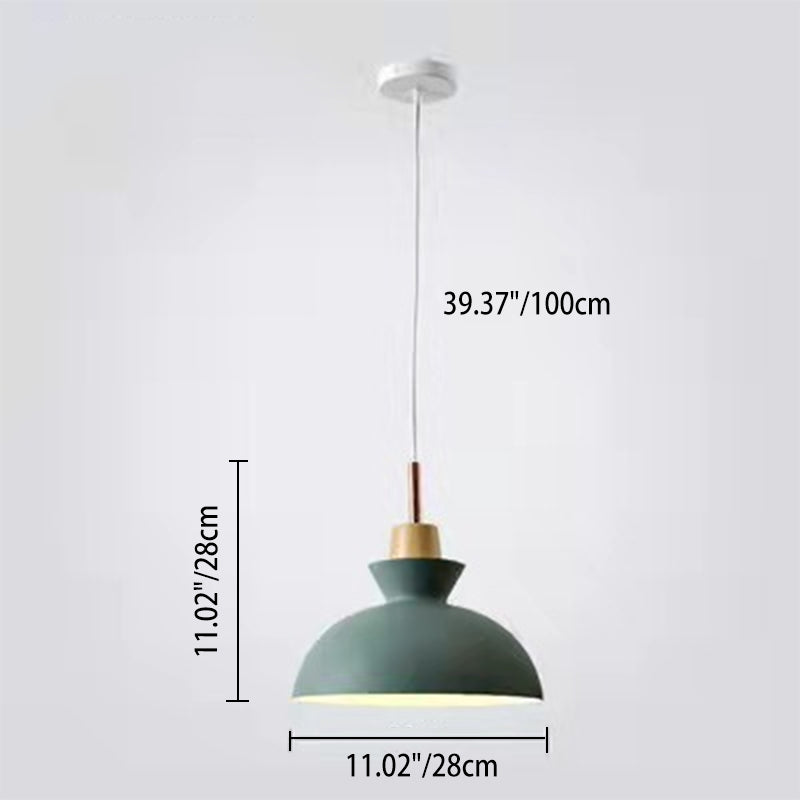 Nordic Pendant Light for Living Room | Oak Wood Iron Bell Dome Design | Lologe