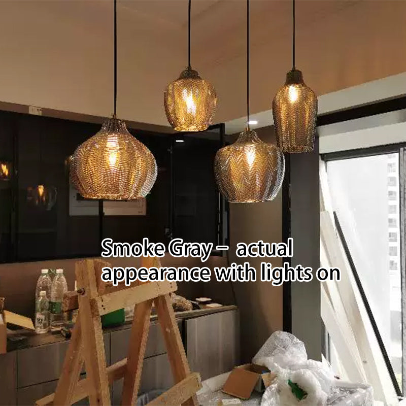 Glass Pendant Light for Dining Room | Textured Wavy Glass Modern Barrel Design | Lologe