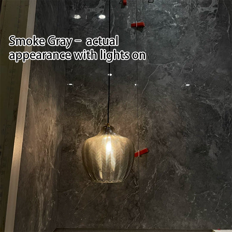 Glass Pendant Light for Dining Room | Textured Wavy Glass Modern Barrel Design | Lologe
