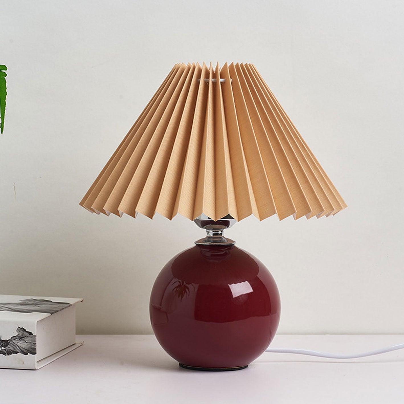Table Lamp Bedroom Ceramic Pleated Shade | Minimalist Design | Lologe