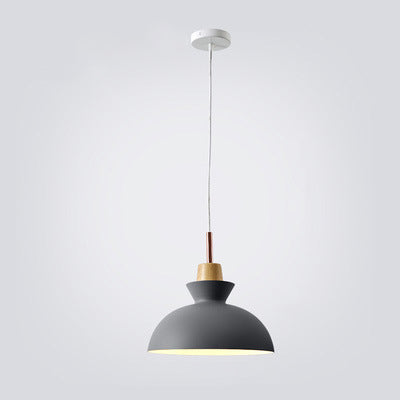 Nordic Pendant Light for Living Room | Oak Wood Iron Bell Dome Design | Lologe