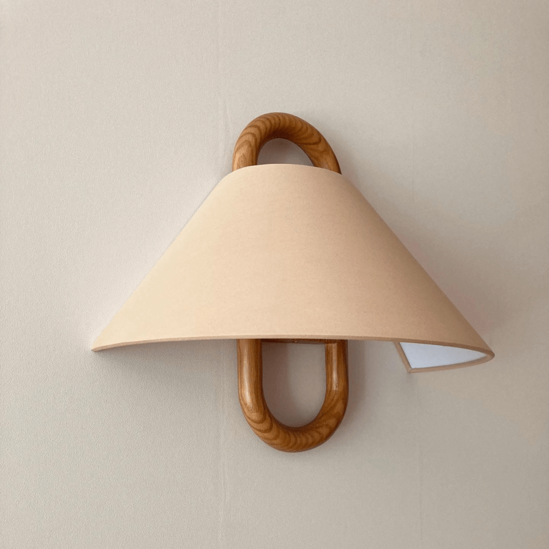 Wood Wall Sconce for Bedroom | Pleated Semi-Circle Shade Modern Lighting | Lologe