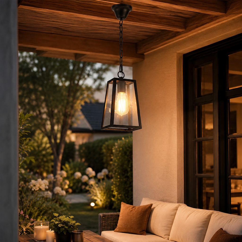 Vintage Black Outdoor Pendant Light | Porch Gazebo | IP65 | Weather Resistant | Hanging Fixture | Lologe