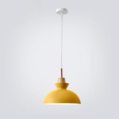 Nordic Pendant Light for Living Room | Oak Wood Iron Bell Dome Design | Lologe