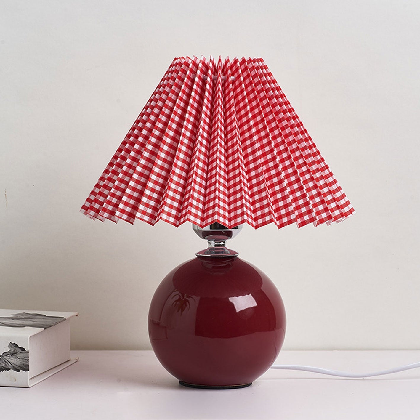 Table Lamp Bedroom Ceramic Pleated Shade | Minimalist Design | Lologe