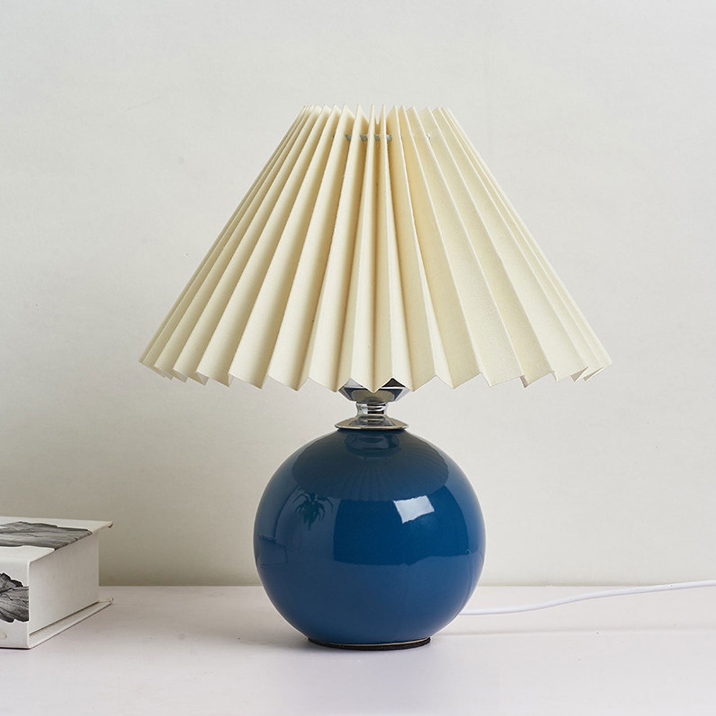 Table Lamp Bedroom Ceramic Pleated Shade | Minimalist Design | Lologe