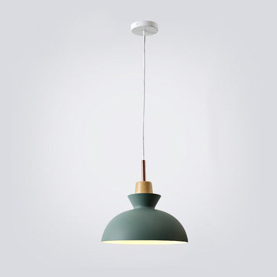 Nordic Pendant Light for Living Room | Oak Wood Iron Bell Dome Design | Lologe