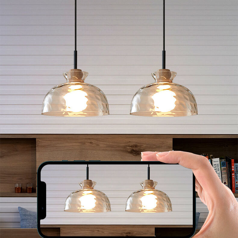 Pendant Light for Kitchen Island | Clear Rippled Glass Shade | 1-Light Nordic | Lologe