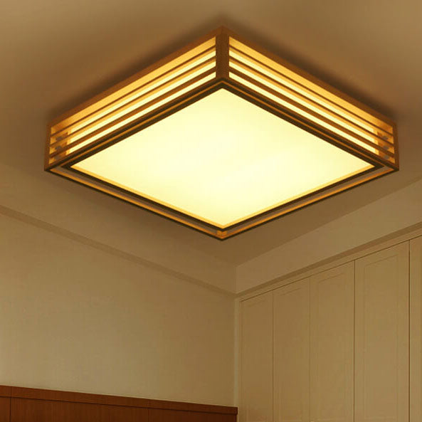 Square LED Flush Mount Ceiling Light | Solid Wood Japanese Tatami | Nordic Style | Lologe