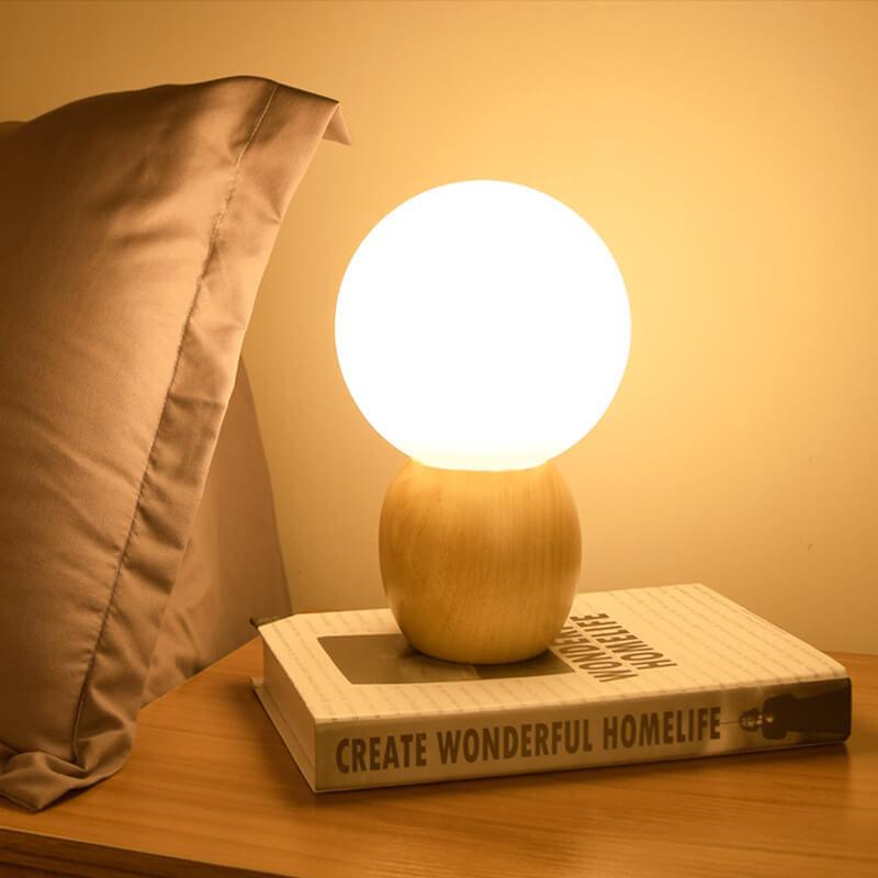 Nordic Wood Table Lamp | Bedroom Living Room | Milk White Glass Orb | 1-Light | Modern | Lologe