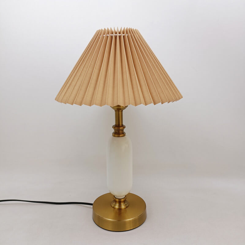 Retro Pleated Shade Table Lamp | Column Base Bedroom Accent Light | Lologe