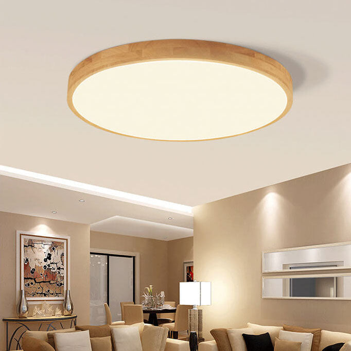 LED Flush Mount Ceiling Light | Bedroom Solid Wood Ultra Thin Round Design | Lologe