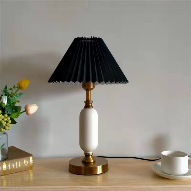 Retro Pleated Shade Table Lamp | Column Base Bedroom Accent Light | Lologe