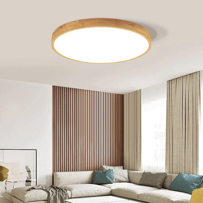 LED Flush Mount Ceiling Light | Bedroom Solid Wood Ultra Thin Round Design | Lologe