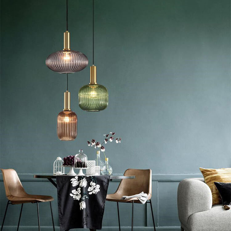 Glass Lantern Pendant Light | Dining Room Striped Glass Modern Minimalist | Lologe