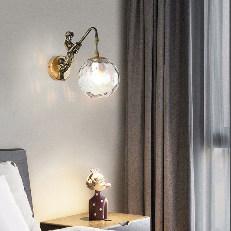 Vintage Mermaid Orb Wall Sconce | Bedroom Metal Resin Glass Light | Lologe