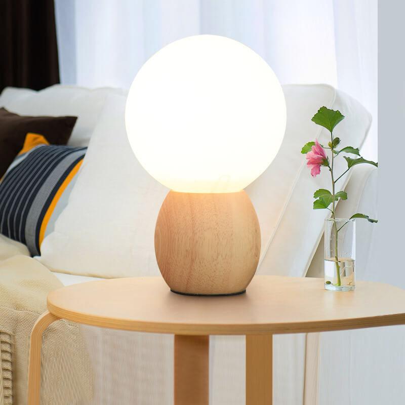 Nordic Wood Table Lamp | Bedroom Living Room | Milk White Glass Orb | 1-Light | Modern | Lologe