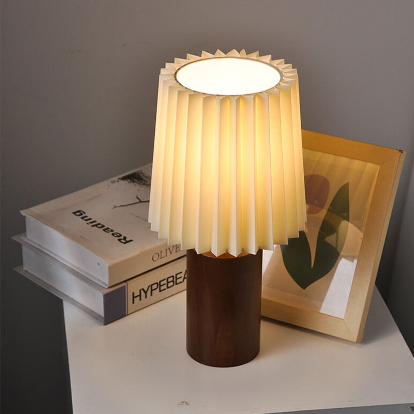 Table Lamp for Bedroom & Living Room | Pleated Shade Solid Wood Base Modern Lighting | Lologe