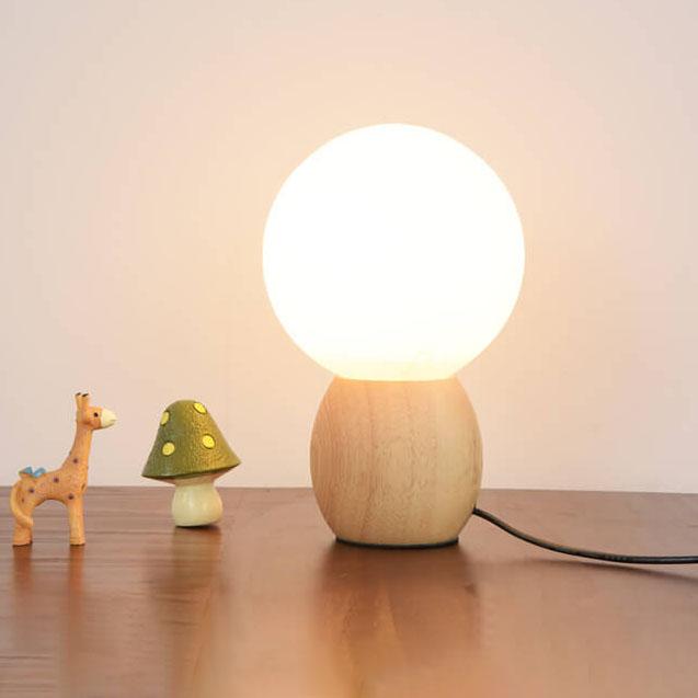 Nordic Wood Table Lamp | Bedroom Living Room | Milk White Glass Orb | 1-Light | Modern | Lologe