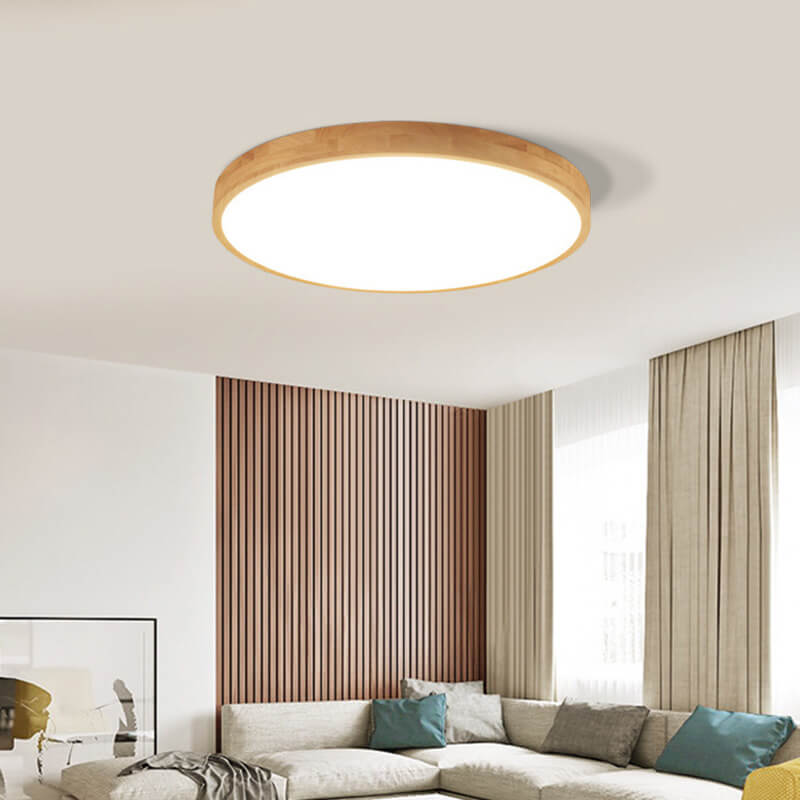 LED Flush Mount Ceiling Light | Bedroom Solid Wood Ultra Thin Round Design | Lologe