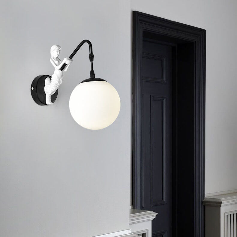 Vintage Mermaid Orb Wall Sconce | Bedroom Metal Resin Glass Light | Lologe
