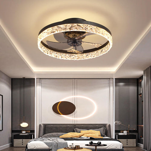 Ceiling Fan with Light | Modern Ring LED Semi Flush Fan Light | Living Room | Lologe