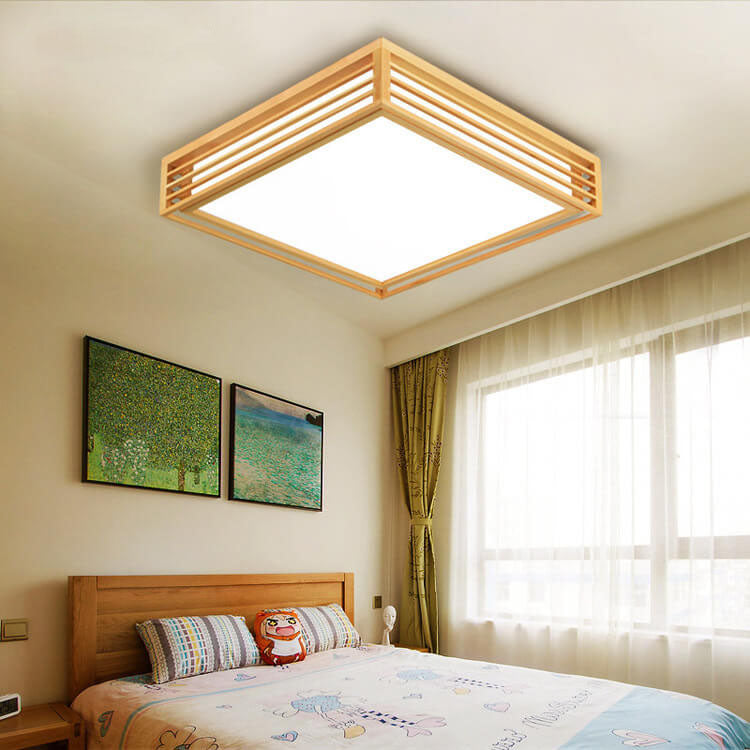 Square LED Flush Mount Ceiling Light | Solid Wood Japanese Tatami | Nordic Style | Lologe