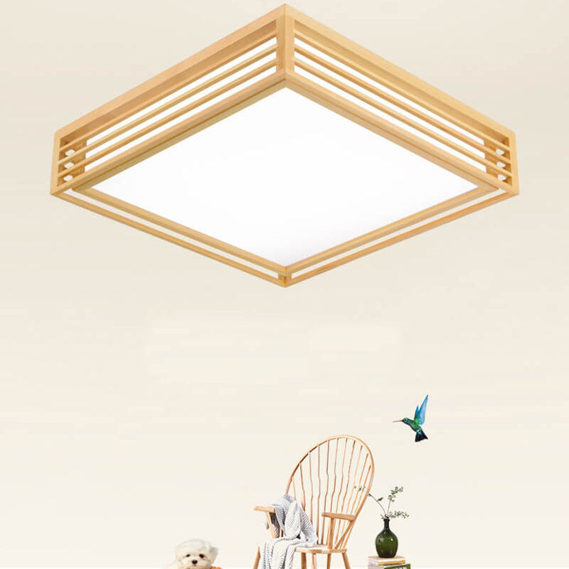 Square LED Flush Mount Ceiling Light | Solid Wood Japanese Tatami | Nordic Style | Lologe