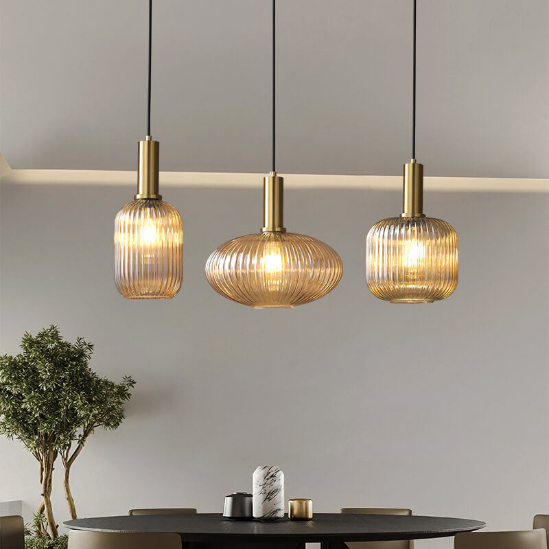 Glass Lantern Pendant Light | Dining Room Striped Glass Modern Minimalist | Lologe