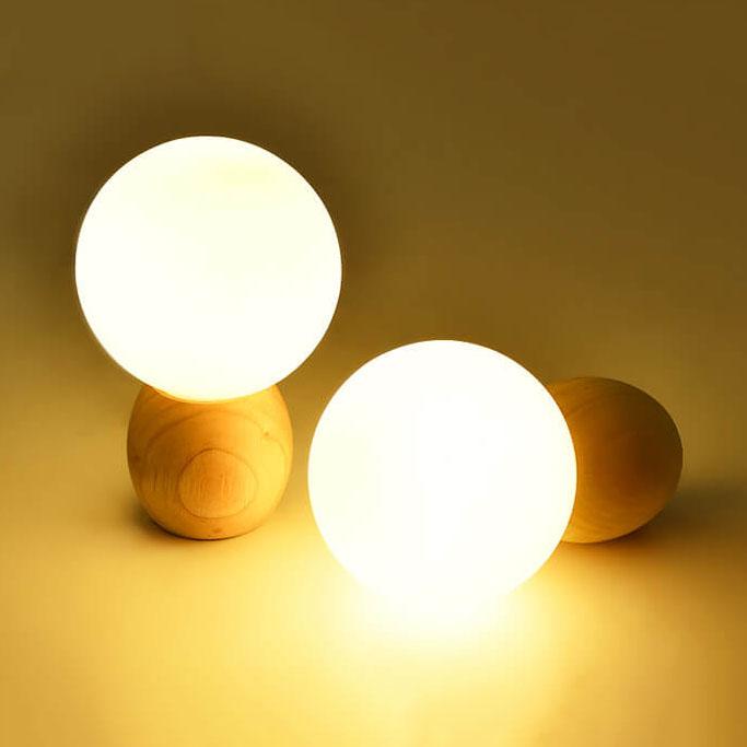 Nordic Wood Table Lamp | Bedroom Living Room | Milk White Glass Orb | 1-Light | Modern | Lologe
