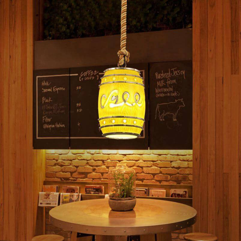 Wine Barrel Pendant Light | Dining Room Ambience | Vintage Resin Rustic Style | Lologe