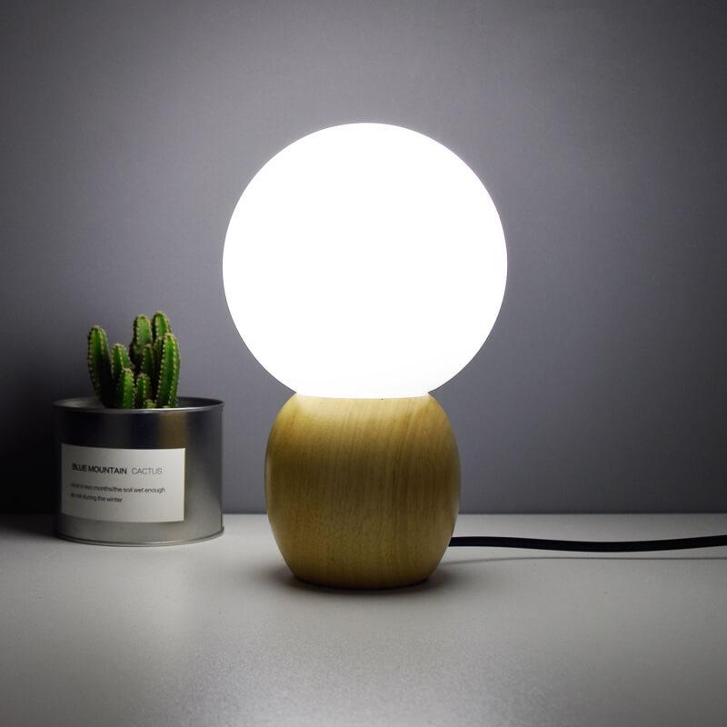 Nordic Wood Table Lamp | Bedroom Living Room | Milk White Glass Orb | 1-Light | Modern | Lologe