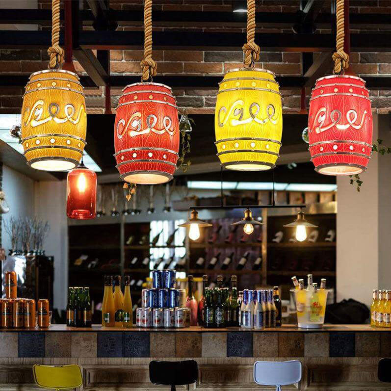 Wine Barrel Pendant Light | Dining Room Ambience | Vintage Resin Rustic Style | Lologe