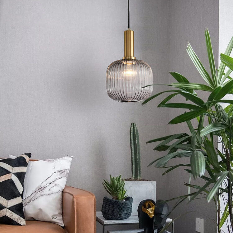 Glass Lantern Pendant Light | Dining Room Striped Glass Modern Minimalist | Lologe