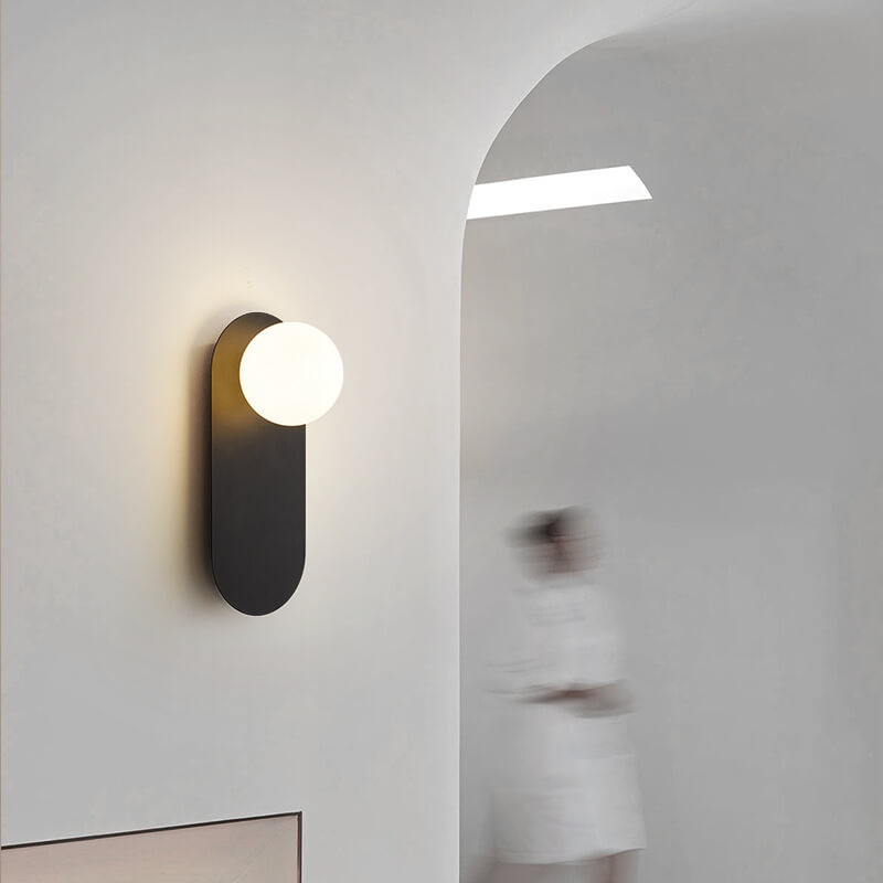 Modern Glass Wall Sconce for Bedroom & Hallway | Metal Ring Base | Lologe
